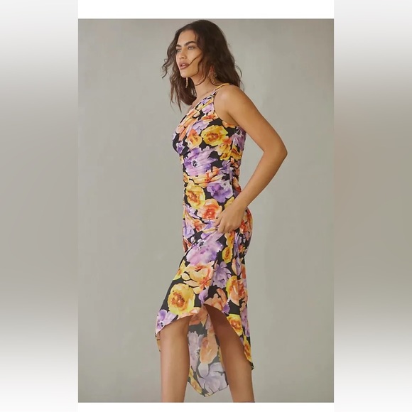 Anthropologie Geisha Designs Asymmetrical Hem Floral Midi Dress Size XS NEW!
